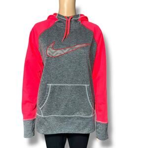 Nike Womens ThermaFit Athletic Hoodie Hooded Sweatshirt Pullover Pink Gray Large